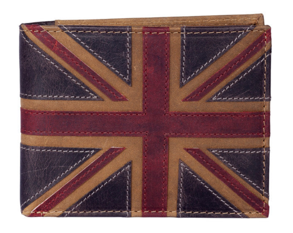 Union Jack Aged Look Leather Mens Wallet with Zipped Coin Section - Mala Leather