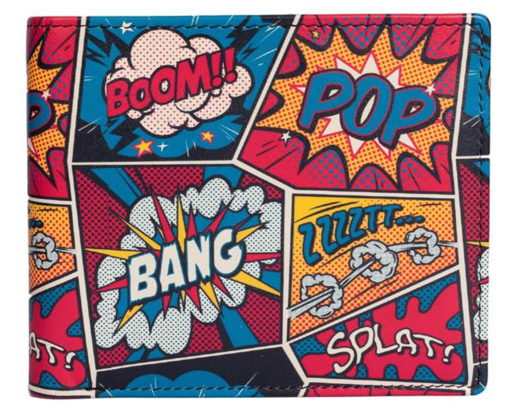 Comic Print Words Leather Mens Wallet - Mala/Kalmin Leather