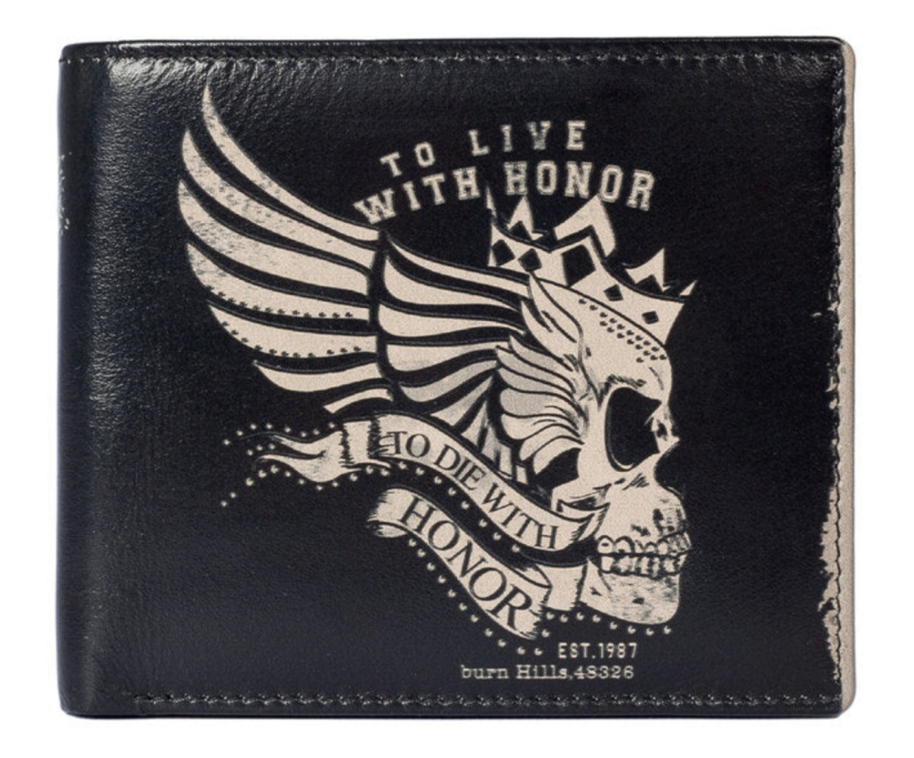 Skull Biker Style Leather Mens Wallet - Mala/Kalmin Leather