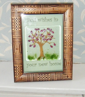 Infused Copper leaves Tree fused glass New home frame