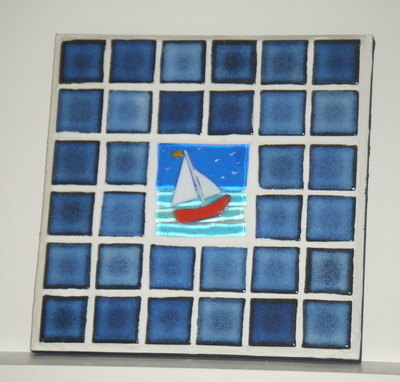 Sailing Boat Mosaic Art and Fused Glass Picture