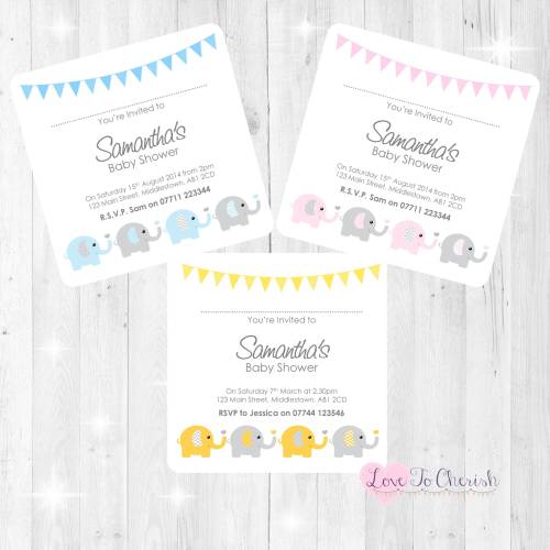 Elephants & Hearts Baby Shower Invites
