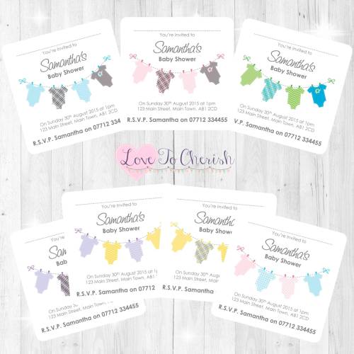 Onsie/Vest Clothes Line Baby Shower Invites