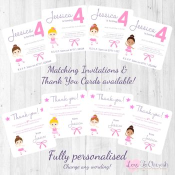 Ballerina Girls Party Invitations & Thank You Cards