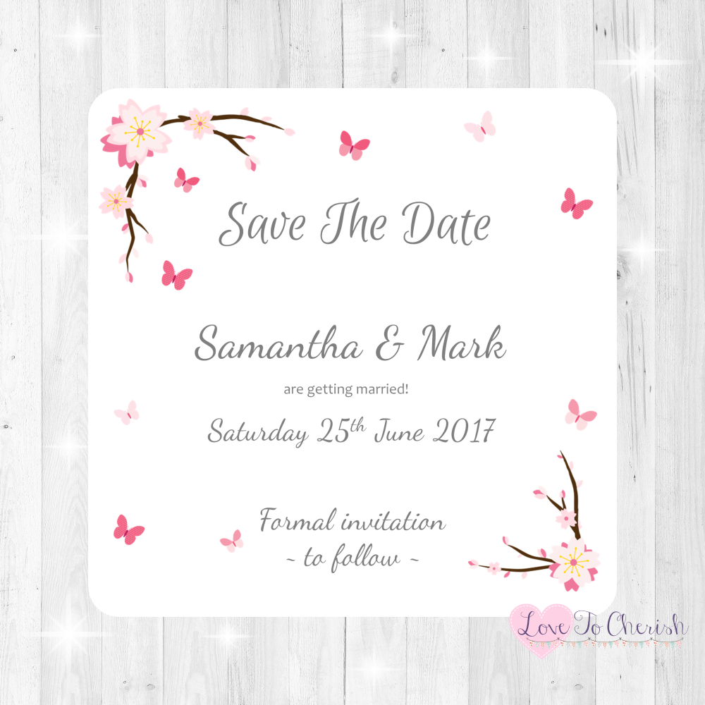 Cherry Blossom & Butterflies Wedding Save The Date Cards