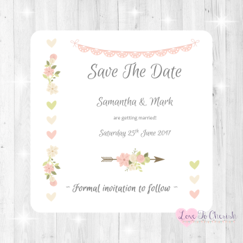 Vintage Flowers & Hearts Wedding Save The Date Cards