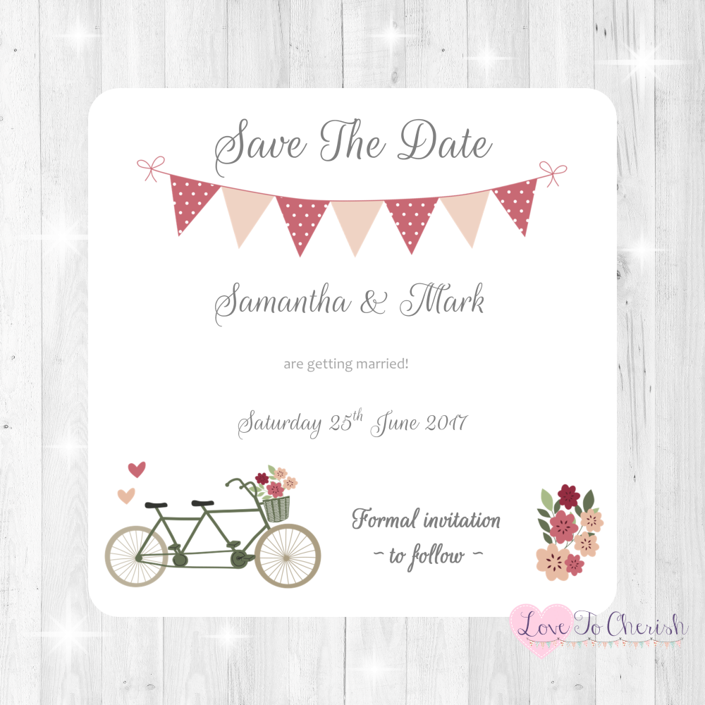 Vintage Tandem Bike/Bicycle Shabby Chic Wedding Invitations