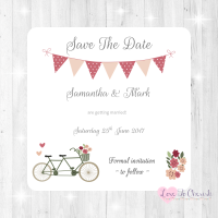 Vintage Tandem Bike/Bicycle Shabby Chic Wedding Save The Date Cards