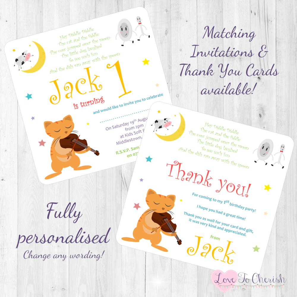 Hey Diddle Diddle Nursery Rhyme Invites & Thank You Cards