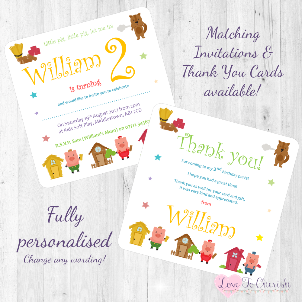 <!-- 009 -->Three Little Pigs Fairytale Invites & Thank You Cards