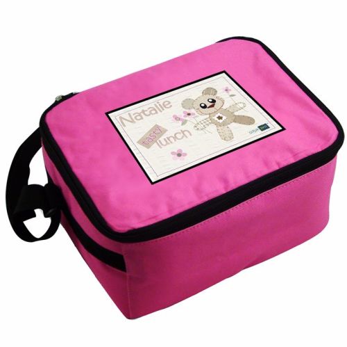 Cotton Zoo Tweed The Bear Personalised Pink Lunch Bag