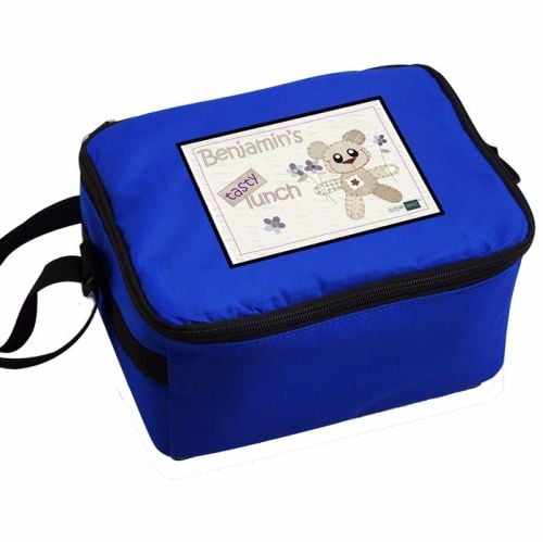 Cotton Zoo Tweed The Bear Personalised Blue Lunch Bag