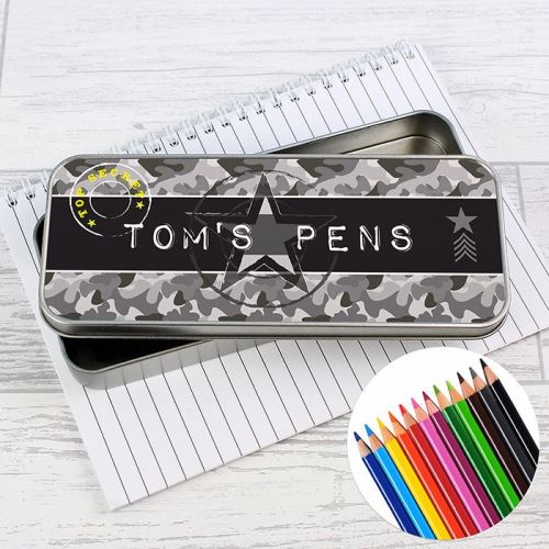 Camo Army Personalised Pencil Tin & Coloured Pencils
