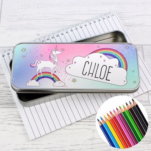 Unicorn Personalised Pencil Tin & Coloured Pencils