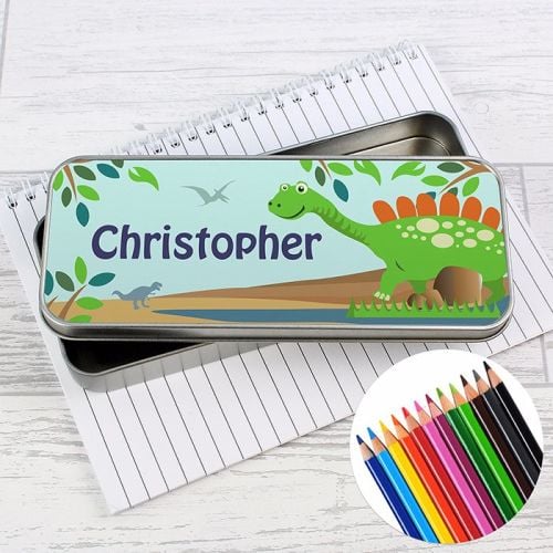 Dinosaur Personalised Pencil Tin & Coloured Pencils