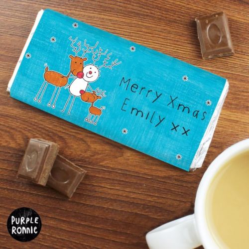 Purple Ronnie Reindeers Christmas Personalised Chocolate Bar