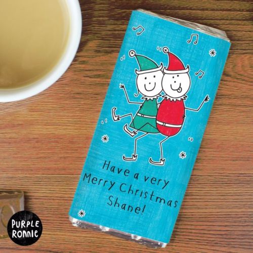 Purple Ronnie Elves Christmas Personalised Chocolate Bar