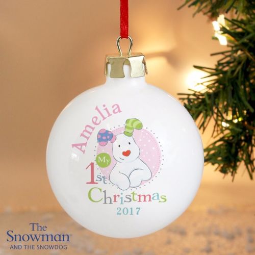 The Snowdog My 1st Christmas Pink Ceramic Bauble Decoration