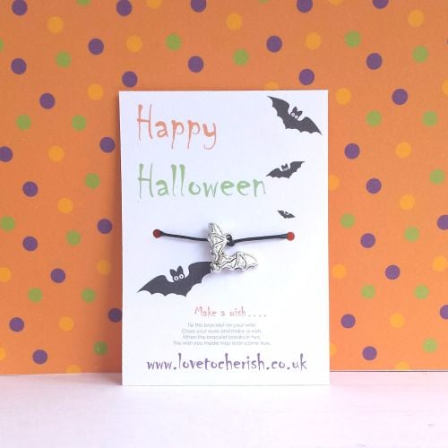 Happy Halloween Bat Charm Wish Bracelet