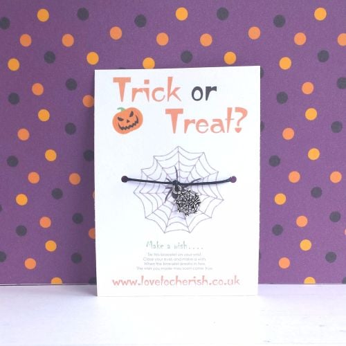 Trick or Treat Spiders Web Charm Halloween Wish Bracelet