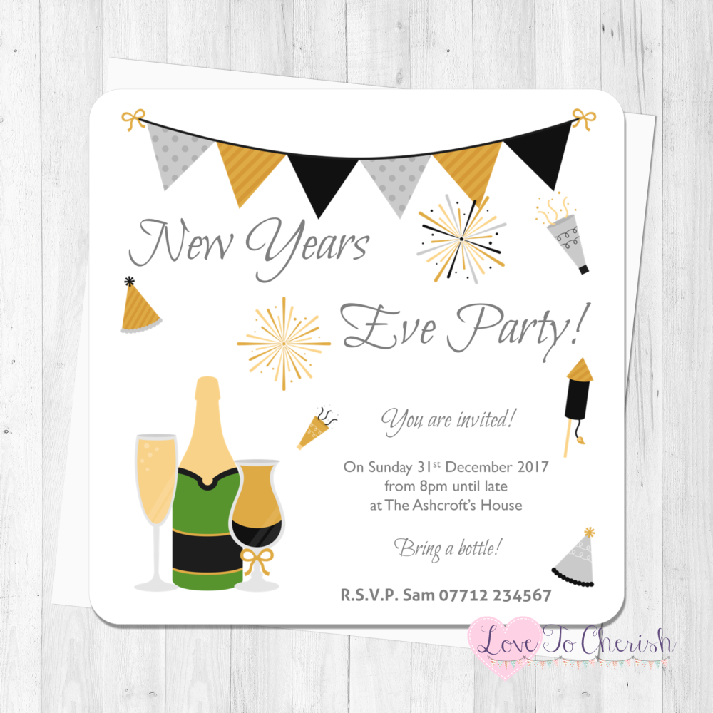New Year's Eve Black & Gold Personalised Invites