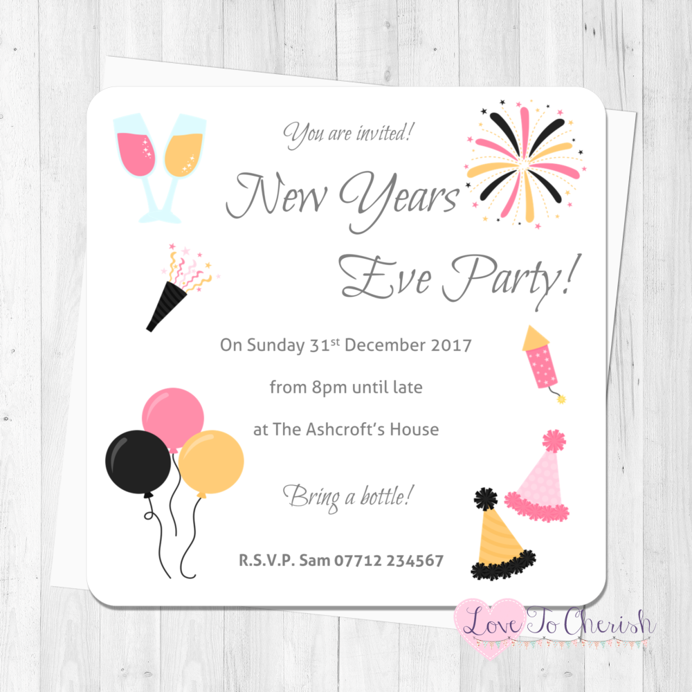 New Year's Eve Pink & Gold Personalised Invites