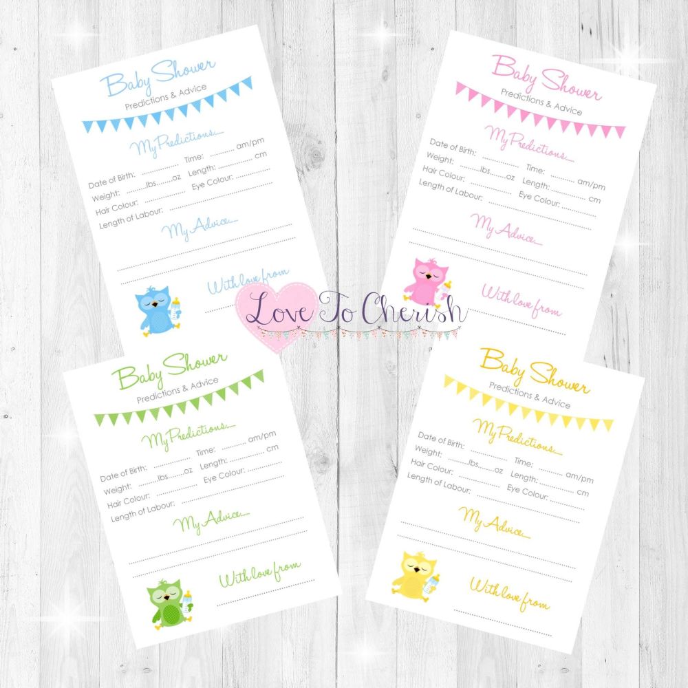 Cute Owl Baby Shower Prediction & Advice Game Cards
