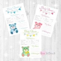 Cute Teddy Bear Baby Shower Prediction & Advice Game Cards