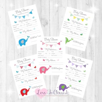 Elephant & Butterflies Baby Shower Prediction & Advice Game Cards