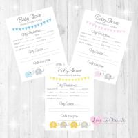 Elephants & Hearts Baby Shower Prediction & Advice Game Cards
