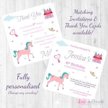 Fairytale & Unicorn Party Invitations & Thank You Cards