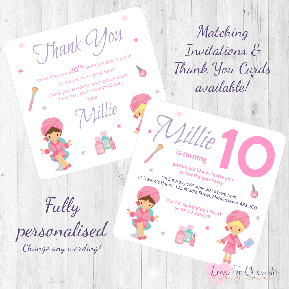 Girl S Pamper Party Invitations Thank You Cards