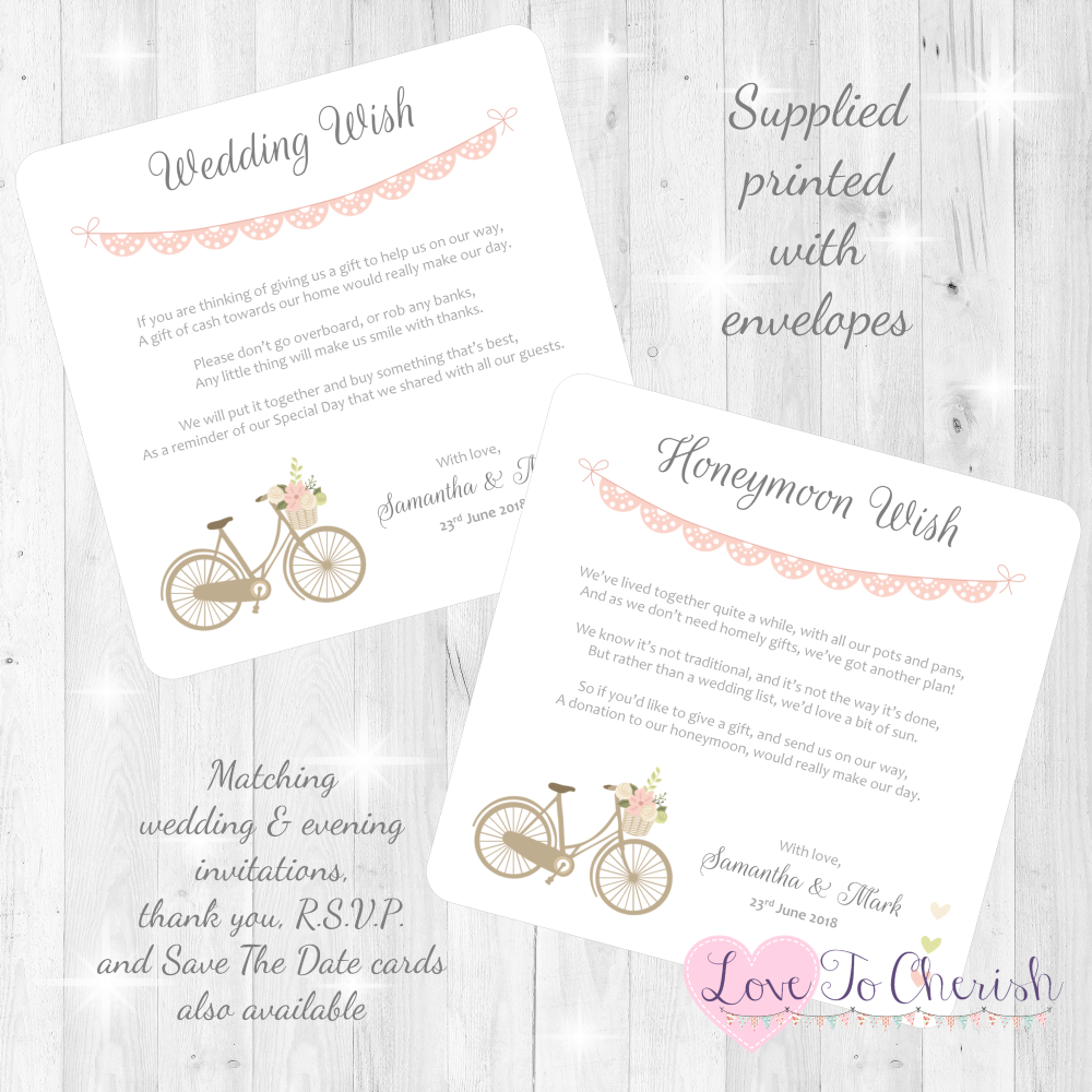 Vintage Bike/Bicycle Shabby Chic Pink Lace Bunting Honeymoon & Wedding Wish
