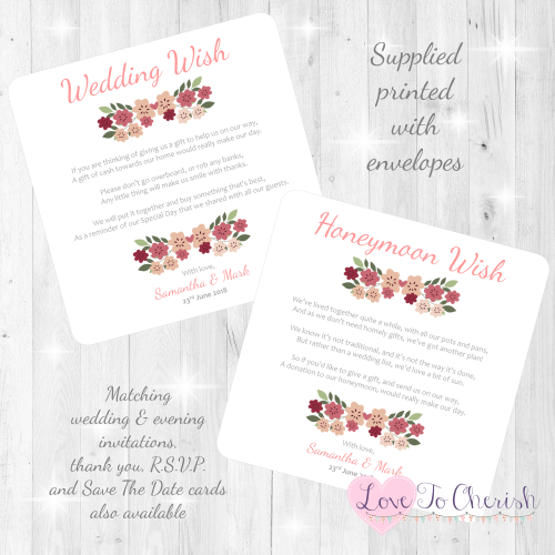 Vintage Floral Shabby Chic Flowers Honeymoon Wedding Wish Cards