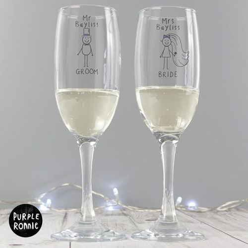 Purple Ronnie Personalised Mr & Mrs Wedding Flutes with Gift Box