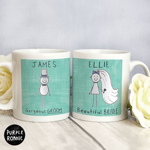 Purple Ronnie Personalised Bride & Groom Wedding Mug Set