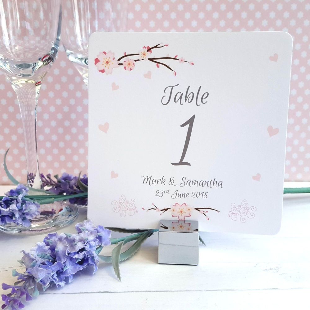 Cherry Blossom & Pink Hearts Table Numbers or Names