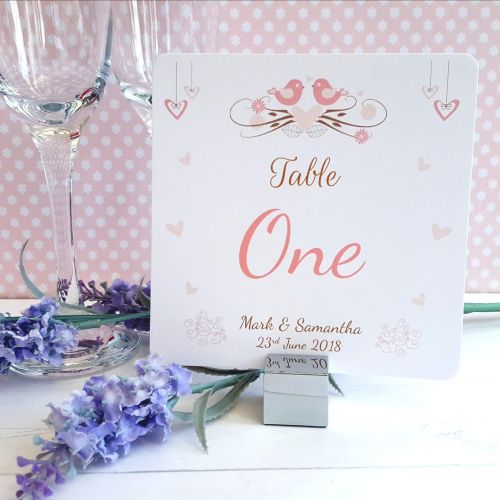 Shabby Chic Hanging Hearts & Love Birds Table Numbers or Names