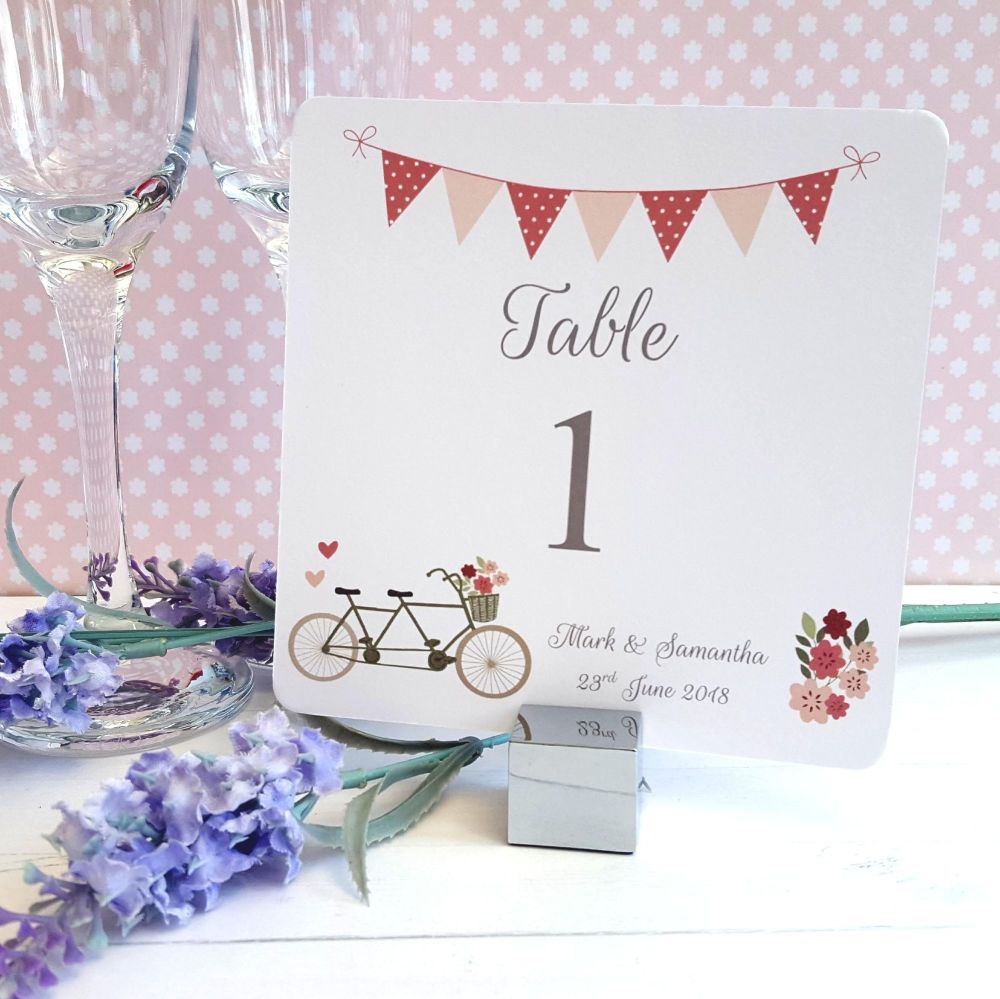 Vintage Tandem Bike/Bicycle Shabby Chic Table Numbers or Names