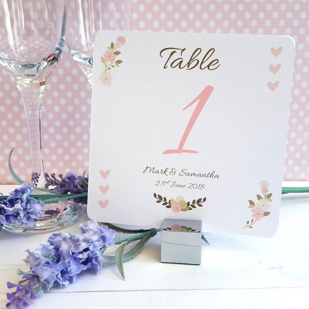 Vintage/Shabby Chic Flowers & Pink Hearts Table Numbers or Names