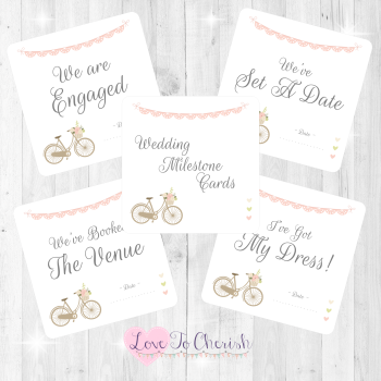 Vintage Bike/Bicycle Shabby Chic Pink Lace Bunting Wedding Milestone Cards