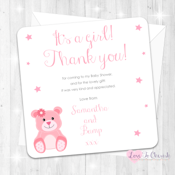 Baby Bear Thank You Cards - Pink - Baby Shower Design