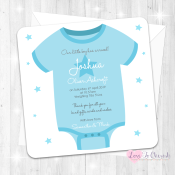 Baby Vest Birth Announcement Cards - Blue Design