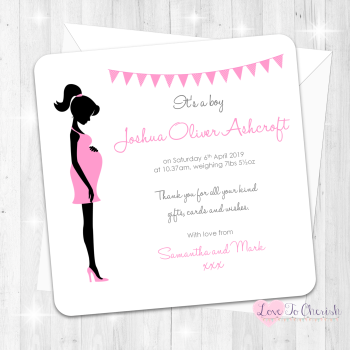 Mummy Bump Pink Baby Girl Birth Announcement Cards