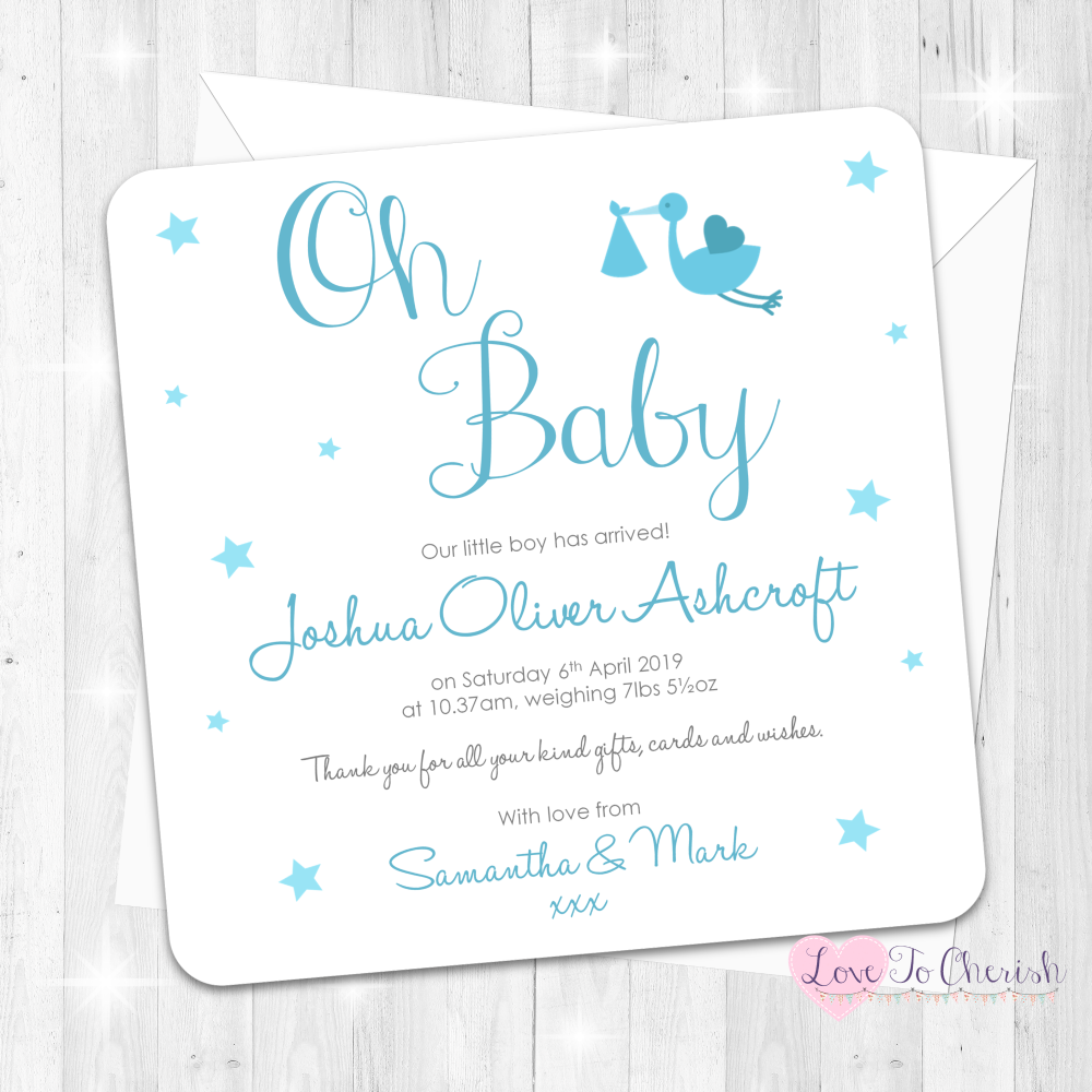 Oh Baby - Blue Baby Boy Birth Announcement Cards