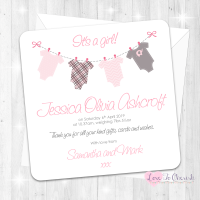Onsie/Vest Clothes Line Pink Baby Girl Birth Announcement Cards