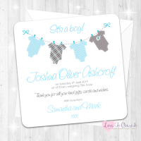 Onsie/Vest Clothes Line Blue Baby Boy Birth Announcement Cards