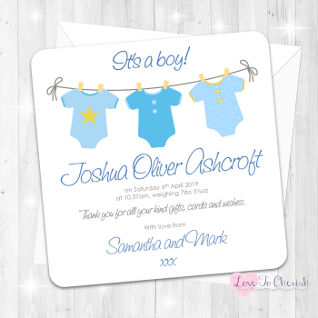 Blue Vest Line Baby Boy Birth Announcement Cards