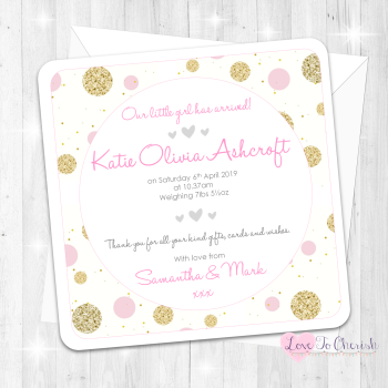 Polka Dot - Pink Baby Girl Birth Announcement Cards