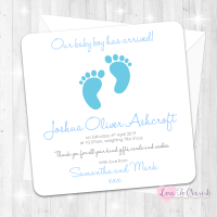 Tiny Feet Blue Baby Boy Birth Announcement Cards